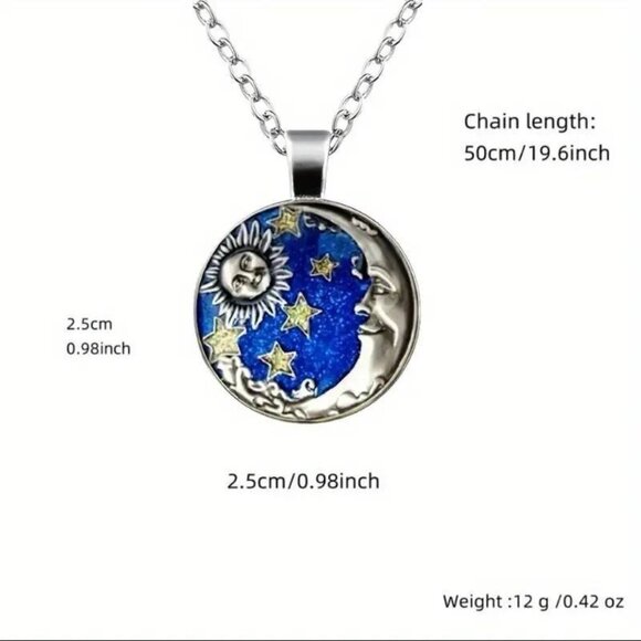 Silver CELESTIAL Sun Moon Glass Cabochon Pendant Necklace - Picture 3 of 3